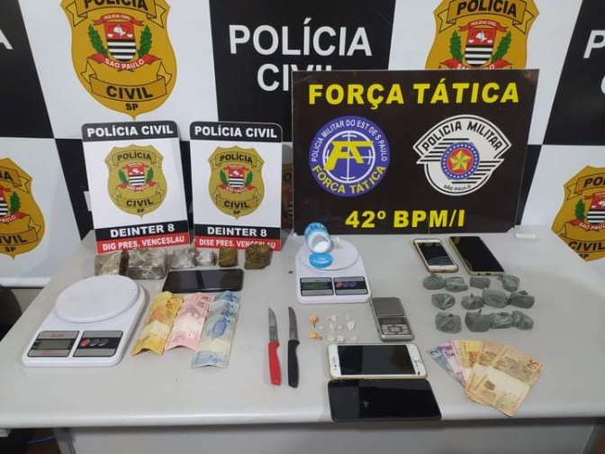 POLÍCIAS CIVIL E MILITAR PRENDEM TRÊS PESSOAS POR TRÁFICO DE DROGAS EM PRESIDENTE VENCESLAU