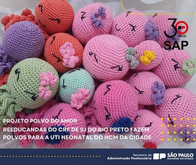 Reeducandas do CRF de Rio Preto confeccionaram polvos para a UTI do Hospital da Criança e Maternidade