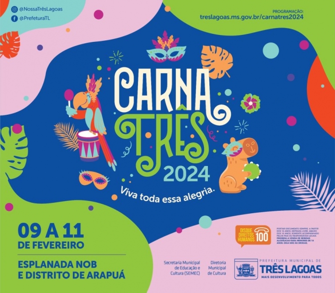 Prefeitura de Três Lagoas divulga programação do CARNATRÊS 2024