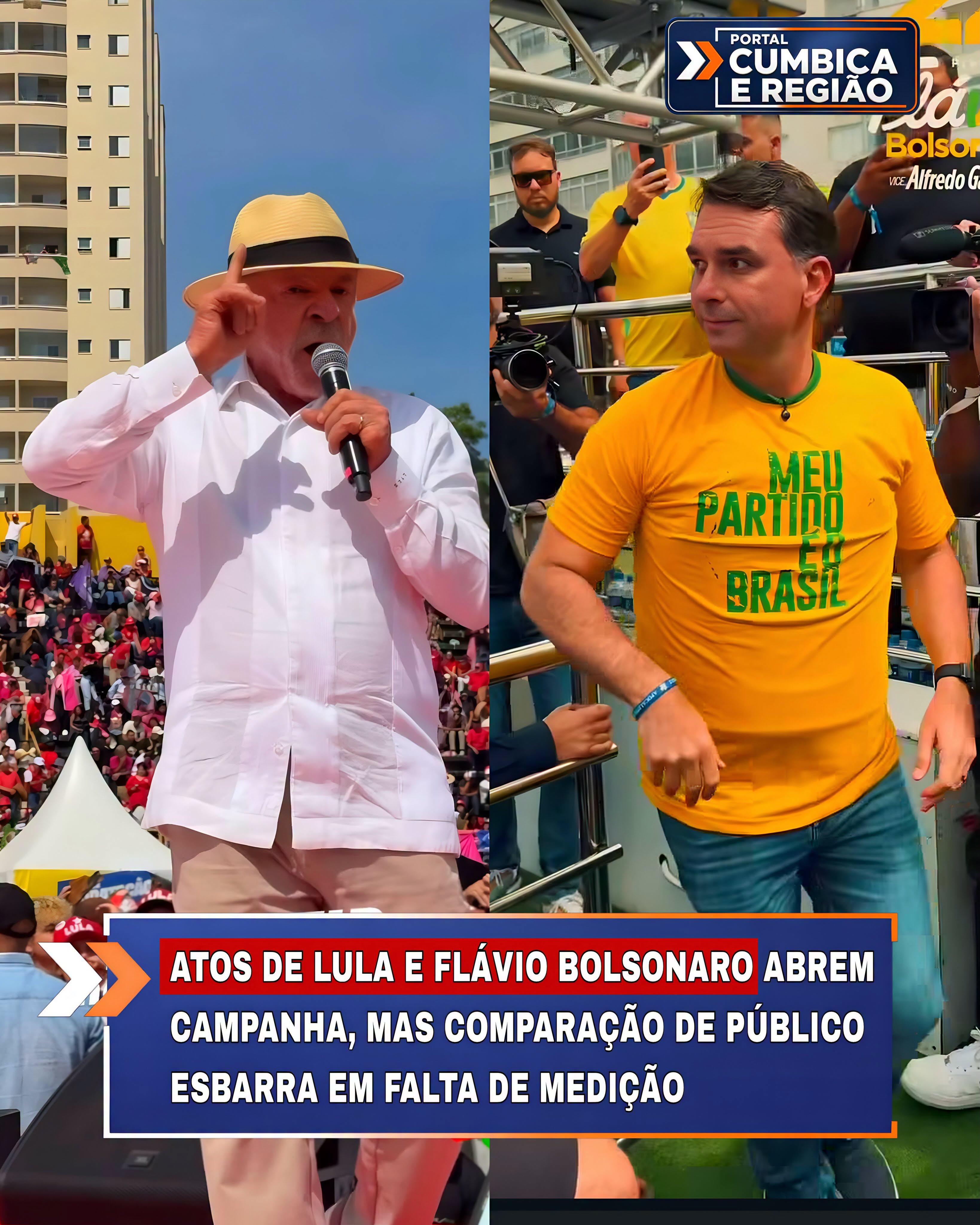 Atos de Lula e Flávio Bolsonaro abrem campanha, mas comparação de público esbarra em falta de medição