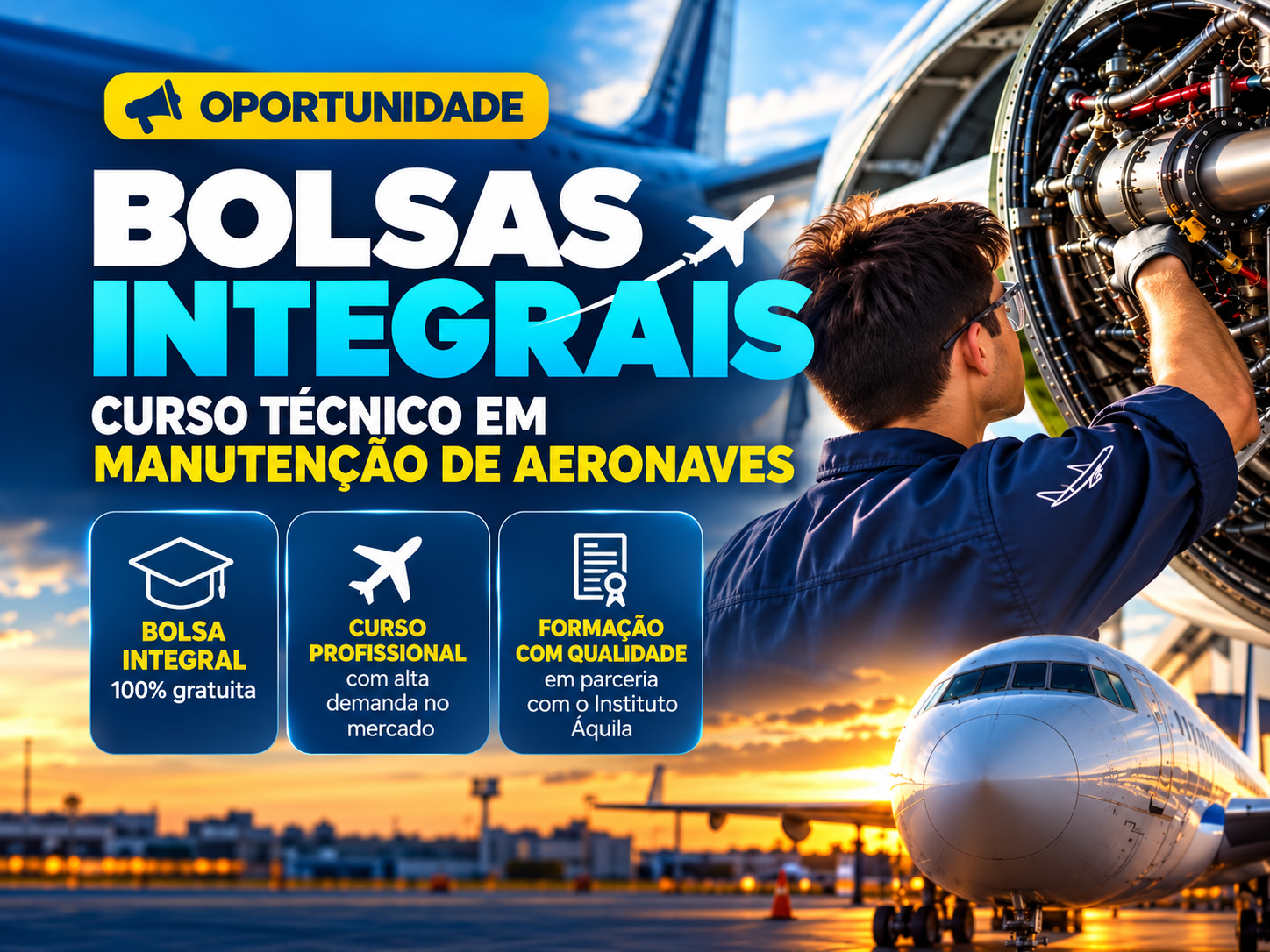 Prefeitura de Buritama divulga oportunidade de 10 bolsas integrais para curso técnico em Manutenção de Aeronaves