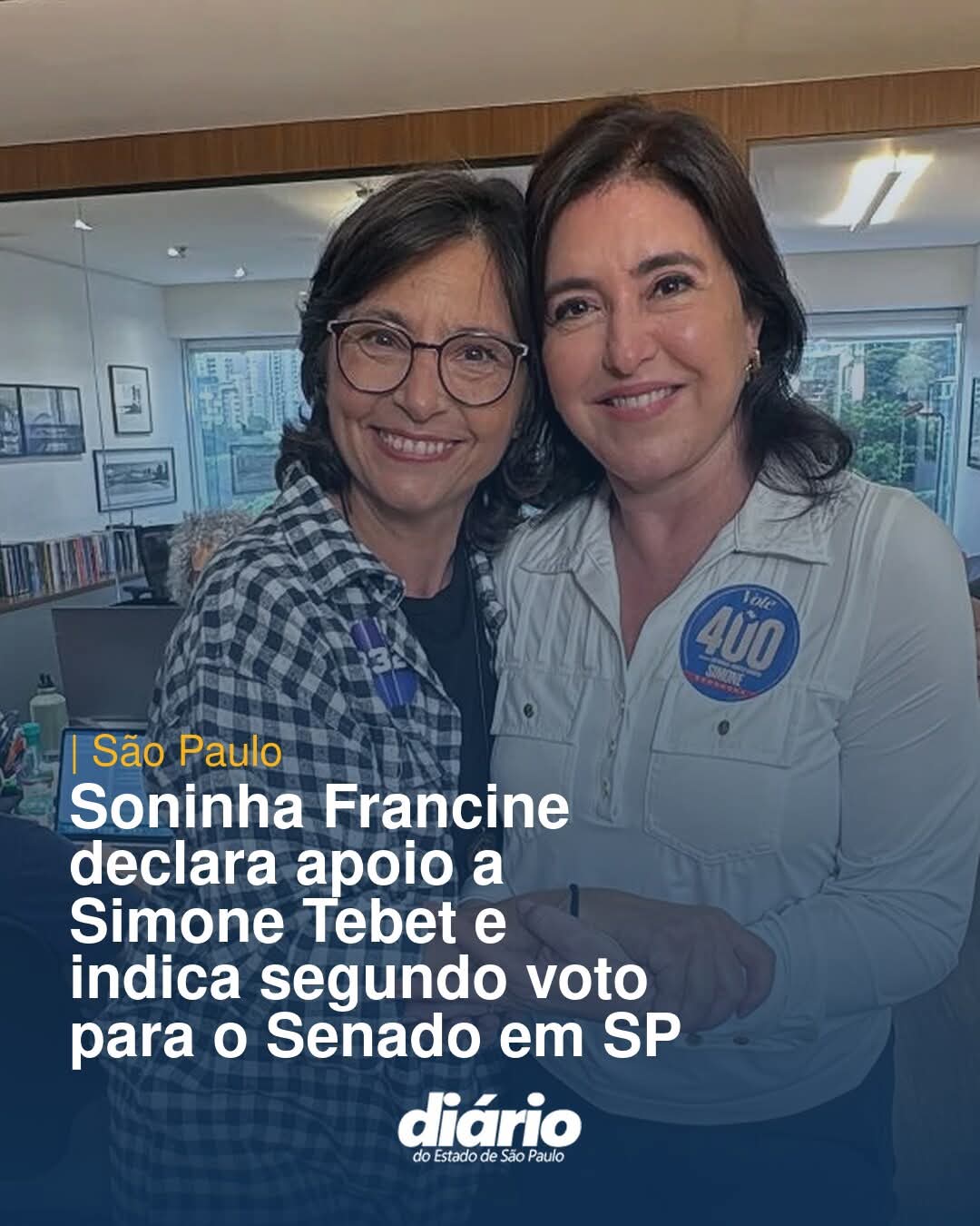 Soninha Francine declara apoio a Simone Tebet e indica segundo voto para Senado em SP