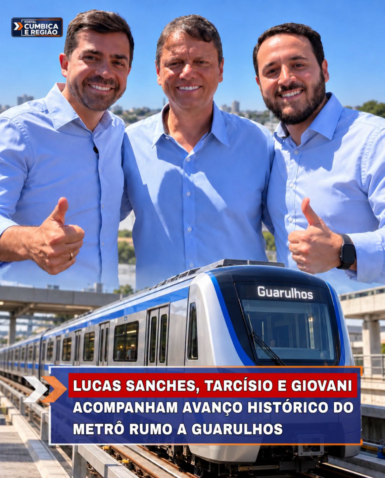  Lucas Sanches, Tarcísio e Giovani acompanham avanço histórico do metrô rumo a Guarulhos