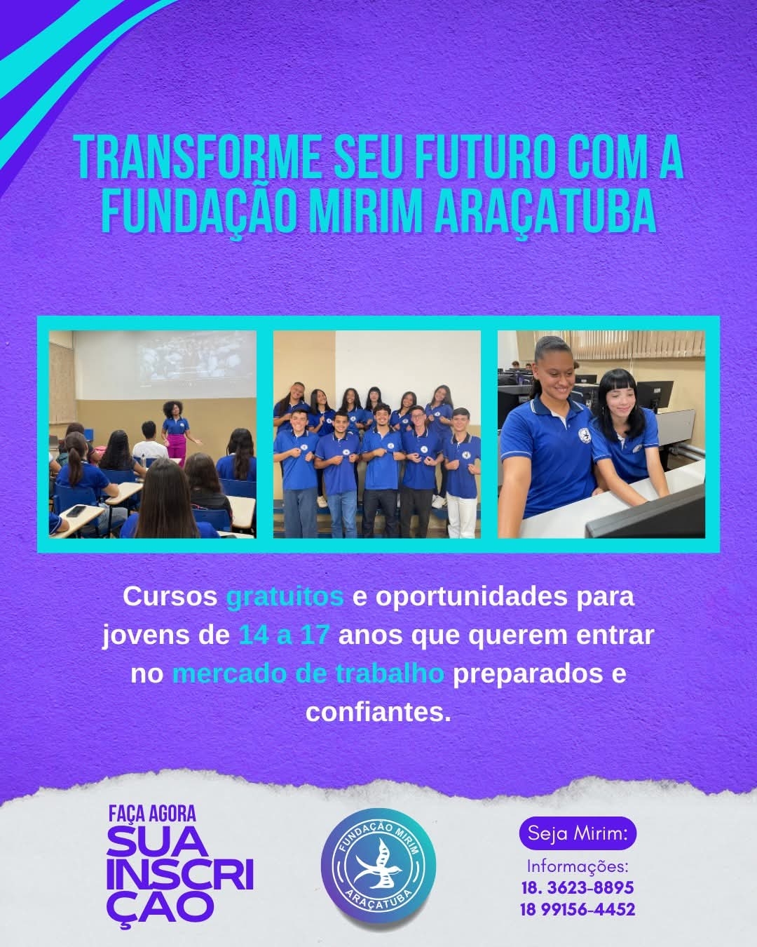 Fundação Mirim de Araçatuba oferece cursos gratuitos e oportunidades de trabalho para os jovens