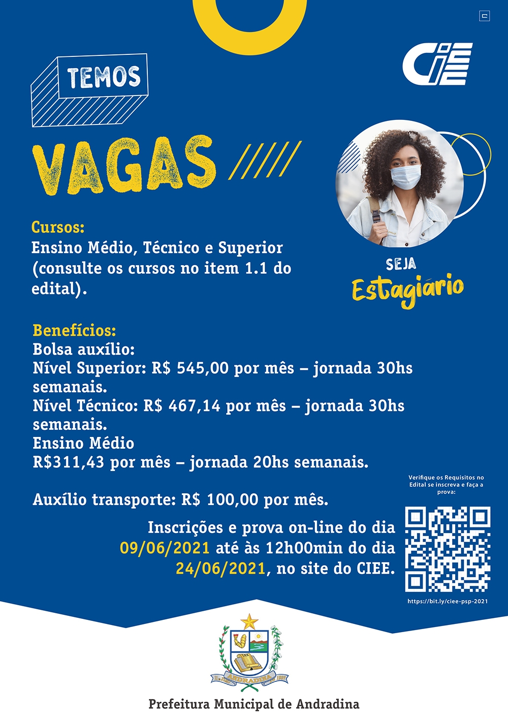 Prefeitura de Andradina e Ciee abre processo seletivo para estagiários
