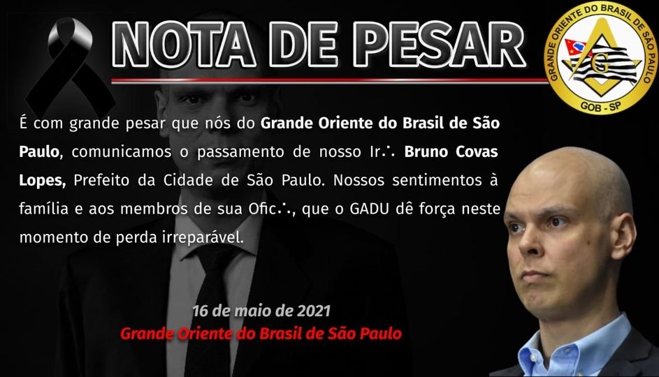 Grande Oriente do Brasil de São Paulo chora morte do irmão Bruno Covas Lopes