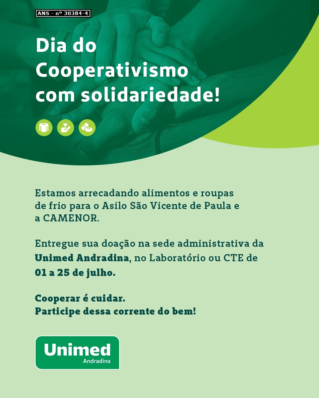 Unimed Andradina faz ação especial para arrecadar alimentos e roupas para o Asilo e Camenor