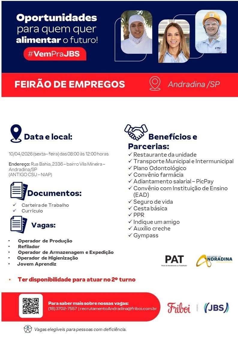 FRIBOI/JBS REALIZA FEIRÃO DE EMPREGOS EM ANDRADINA NESTA SEXTA-FEIRA