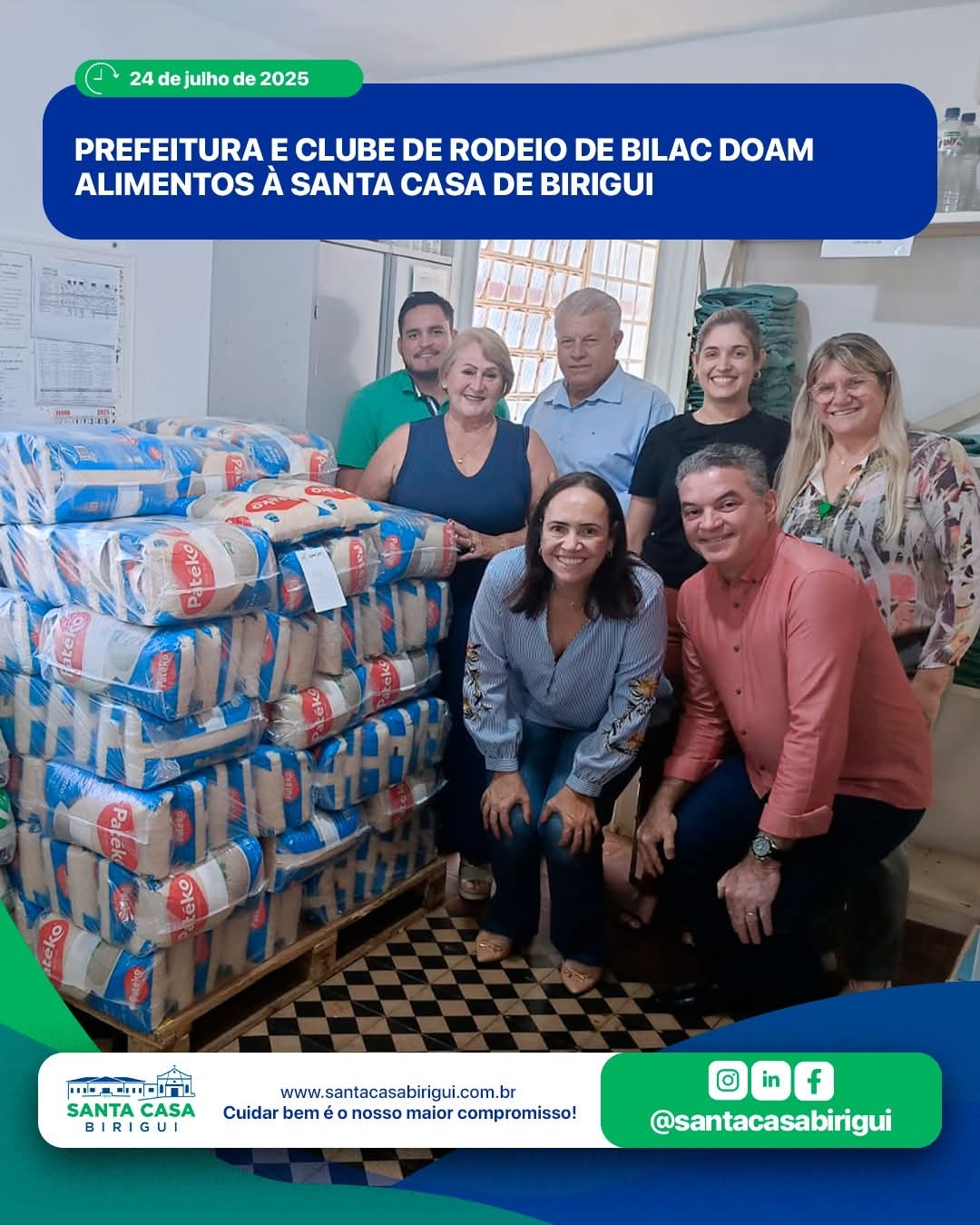 Santa Casa de Birigui recebe doação de 200 pacotes de arroz e 87 pacotes de açúcar do município de Bilac