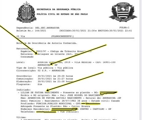 EX-SECRETÁRIA DO FUNDO SOCIAL DE CASTILHO É PRESA POR DIRIGIR EMBRIAGADA EM ANDRADINA