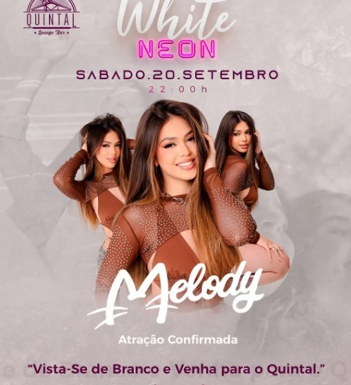 Quintal Lounge Bar anuncia Melody como primeira atração da festa White Neon em Andradina