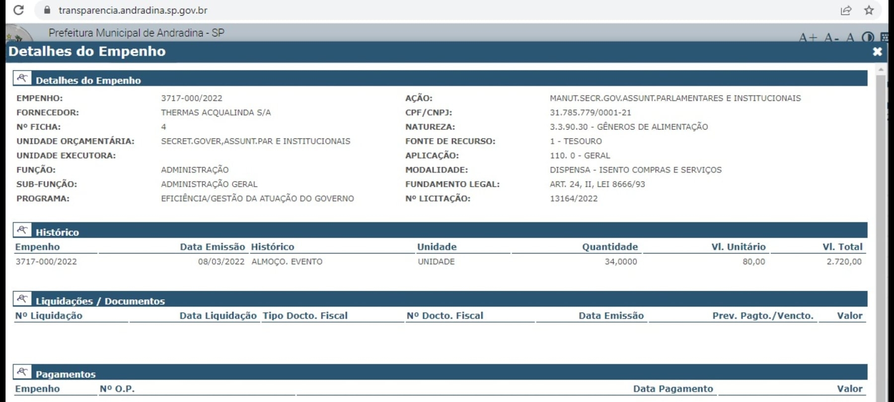 PREFEITURA DE ANDRADINA PAGOU PARA O ACQUALINDA CERCA DE R$ 3 MIL DE ALMOÇO NA VINDA DOS MINISTROS