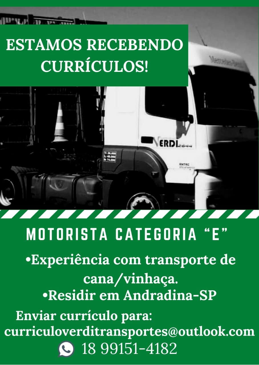 Verdi Transporte tem vaga de motorista em Andradina