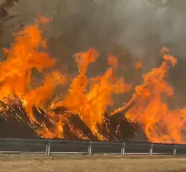 Às margens da SP-300, Bombeiros combatem incêndio de grande proporção em fazenda próximo a Guararapes