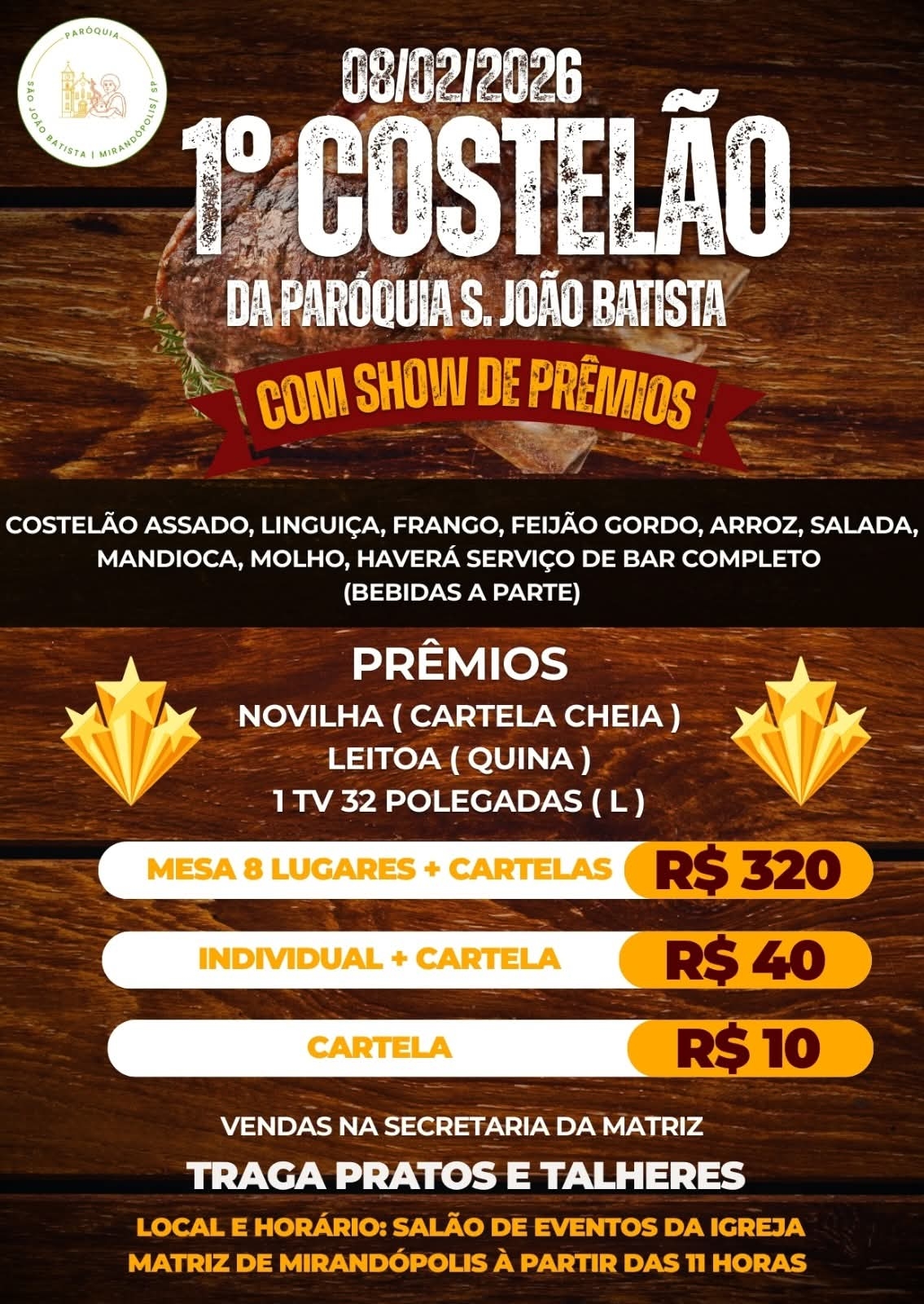 Igreja Matriz de Mirandópolis promove 1º Costelão
