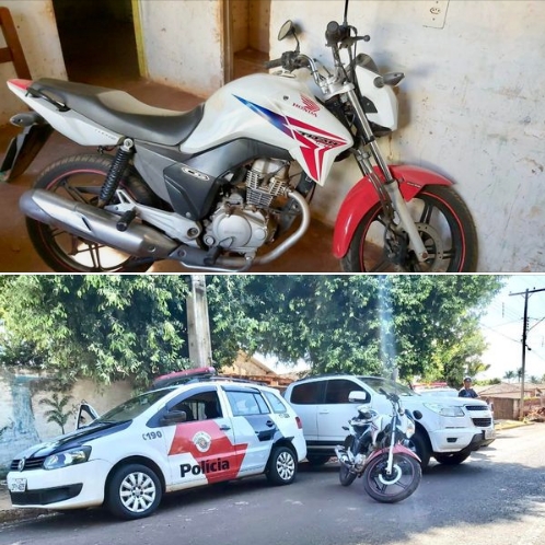 Moto furtada no Distrito de Paranapolis é localizada pela Polícia Militar de Castilho no bairro Laranjeiras