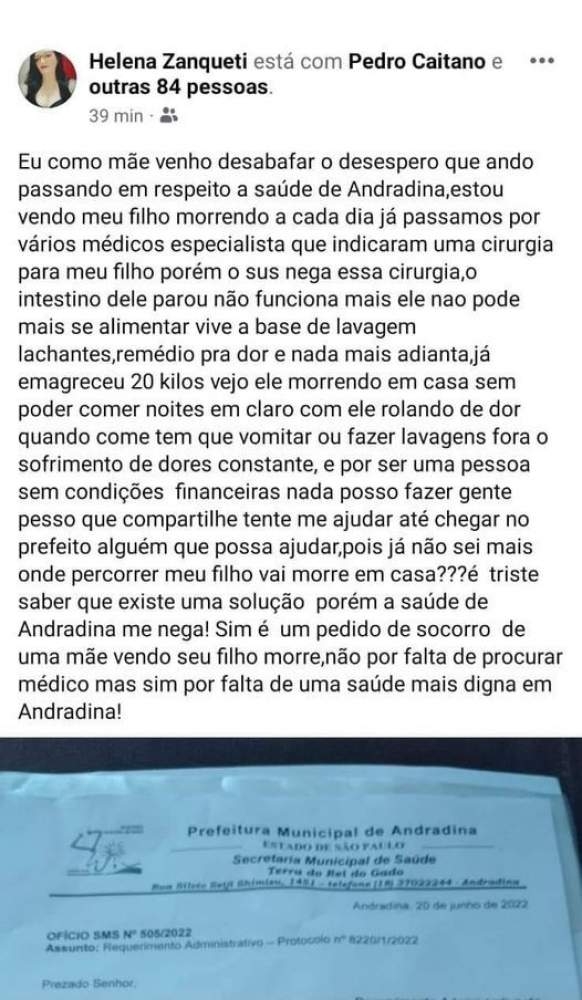 Após desabafo de mãe, vereadores conseguem que Prefeitura de Andradina marque a cirurgia