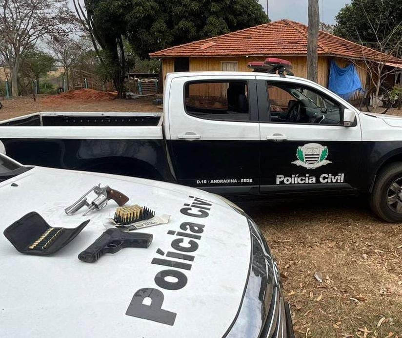 Polícia Civil de Mirandópolis faz operação na zona rural e apreende um simulacro, um revolver calibre 38 e 45 munições