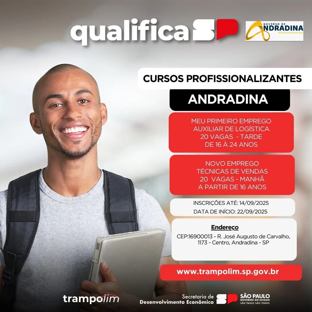 PAT de Andradina recebe inscrições para cursos gratuitos do “Qualifica São Paulo”