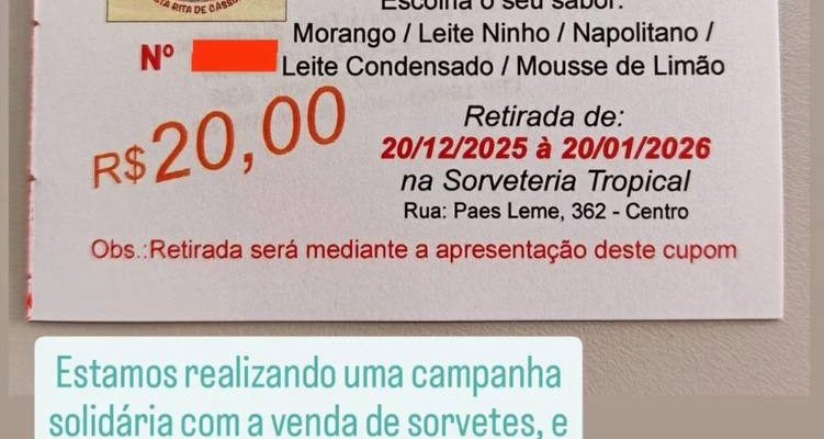 CRECHE SANTA RITA DE CÁSSIA LANÇA CAMPANHA SOLIDÁRIA DE VENDA DE SORVETE EM ANDRADINA