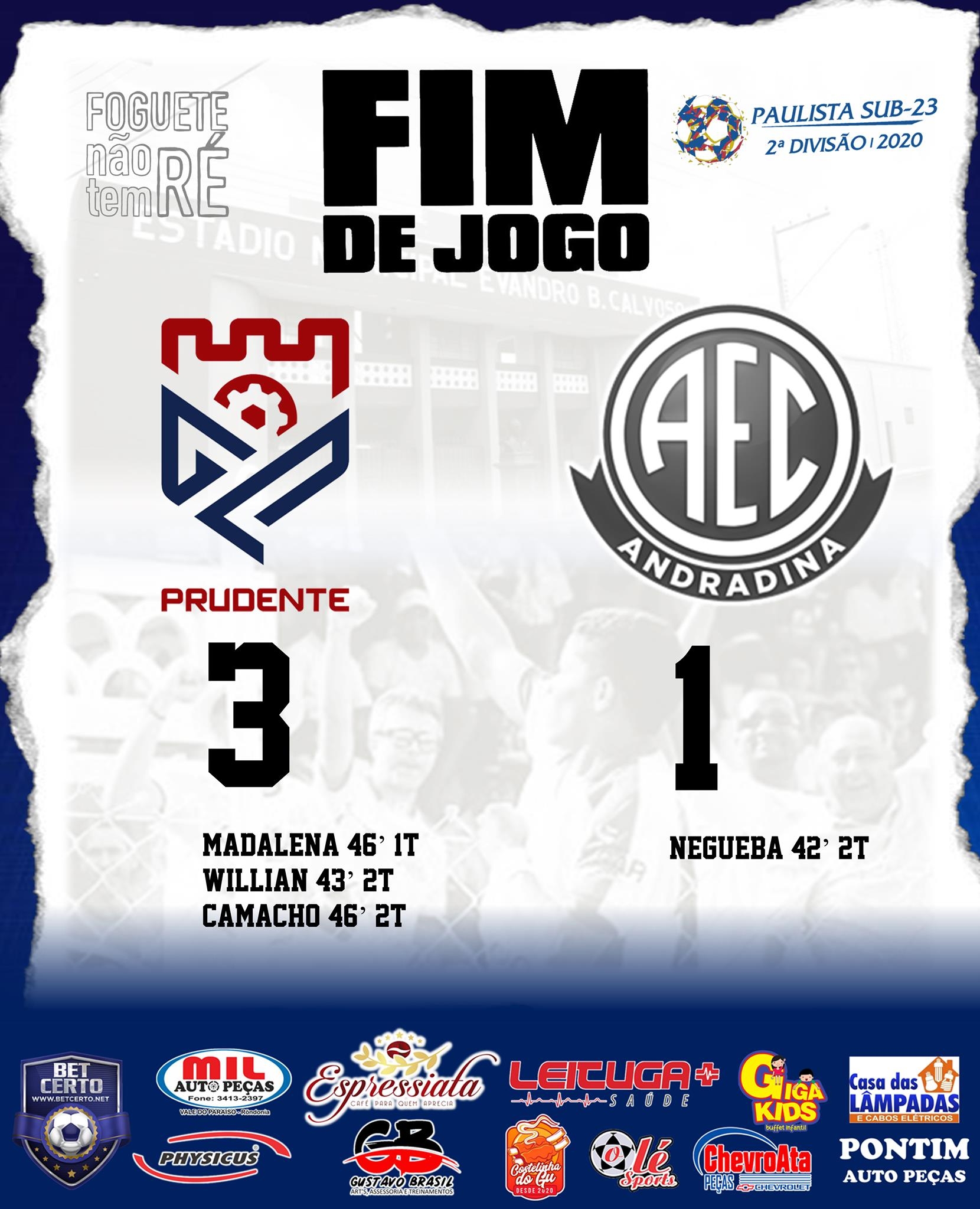 Gremio de Prudente vence o Andradina Esporte Clube por 3 x 0 e time é eliminado