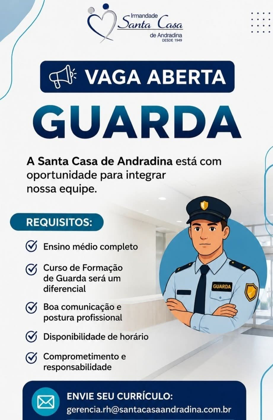 Santa Casa de Andradina está com vaga aberta para guarda