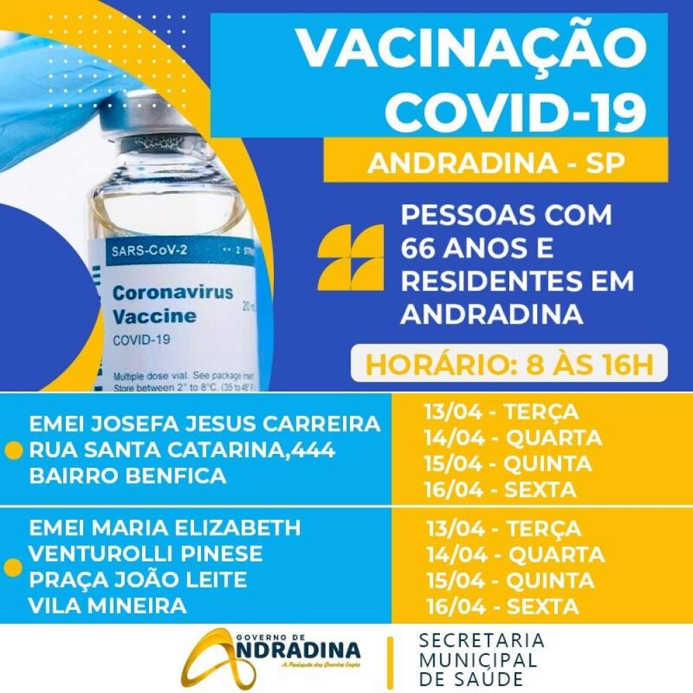 Andradina vai começar a vacinação para pessoas com 66 anos ou mais