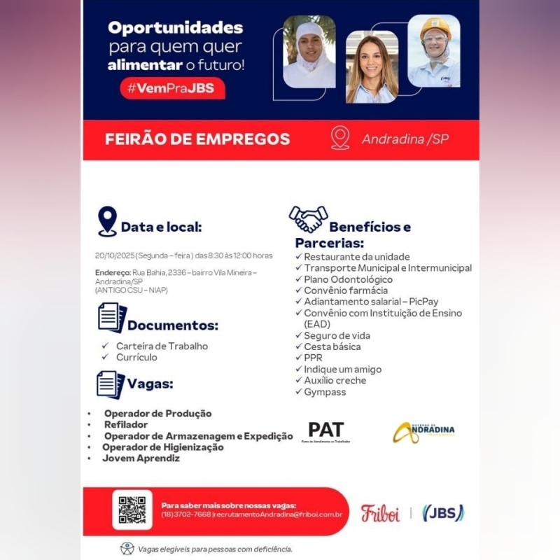 Feirão de Empregos da JBS-Friboi acontece dia 20 em Andradina