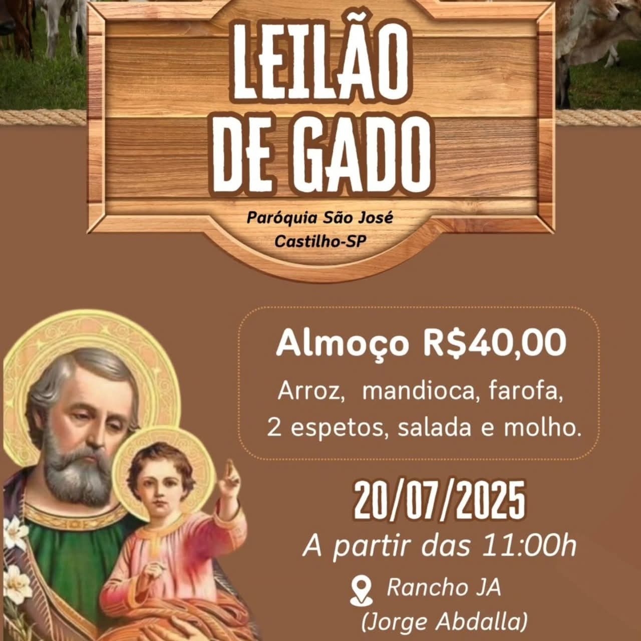 Igreja Matriz de Castilho inicia venda de convites para Leilão de Gado no Rancho J.A.