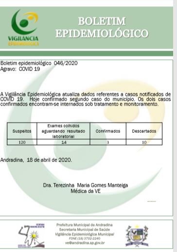 GAZETA DA REGIÃO INFORMA: Andradina tem 03 casos confirmados de coronavírus