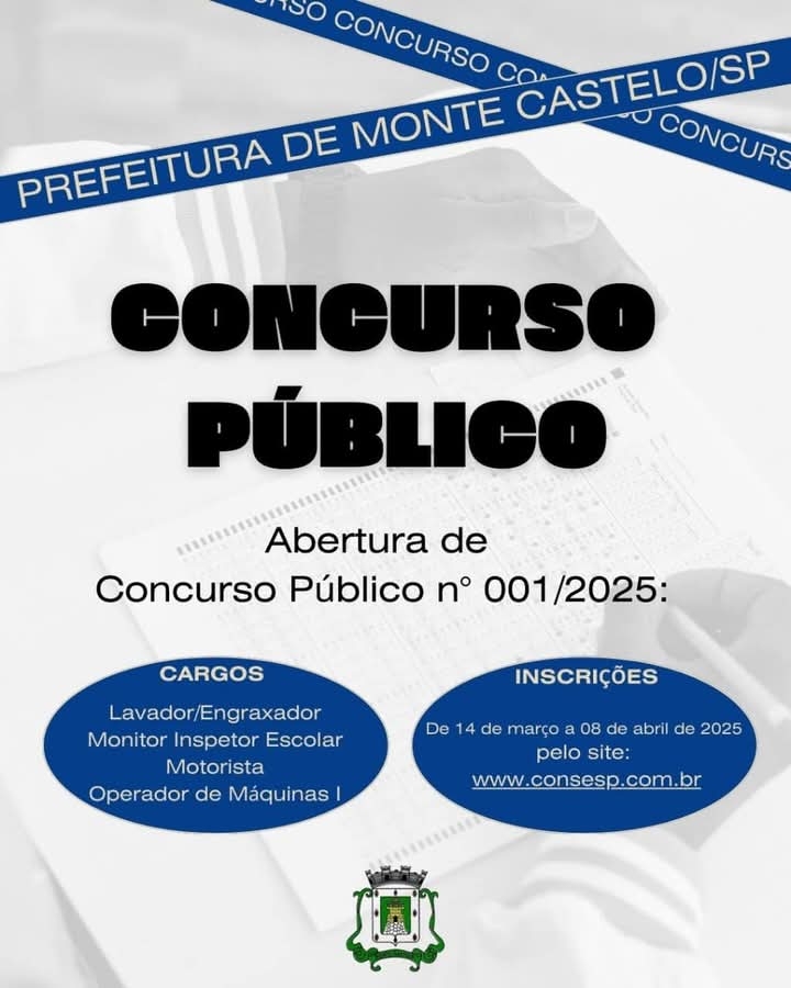 Prefeitura de Monte Castelo abre concurso público