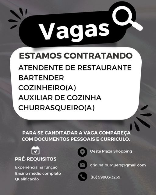 Vagas de emprego no Oeste Plaza Shopping de Andradina