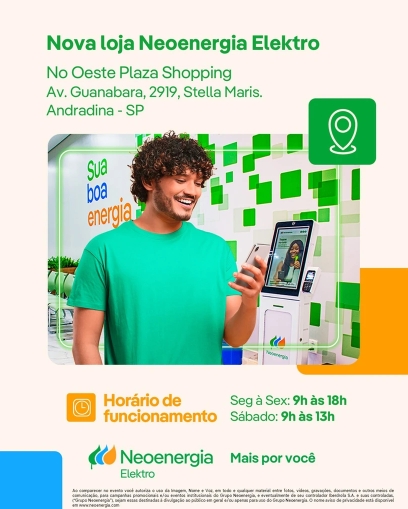 Neoenergia agora atende no Oeste Plaza Shopping em Andradina