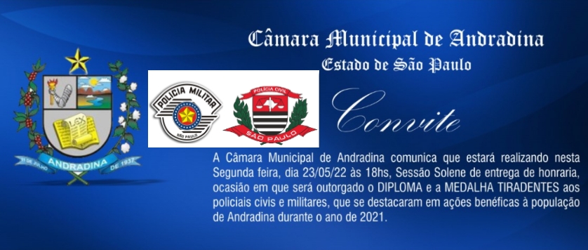 Câmara de Andradina convida população para sessão solene de homenagem a policiais