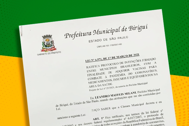 Prefeito sanciona lei que integra Birigui ao consórcio para compra de vacinas contra Covid-19