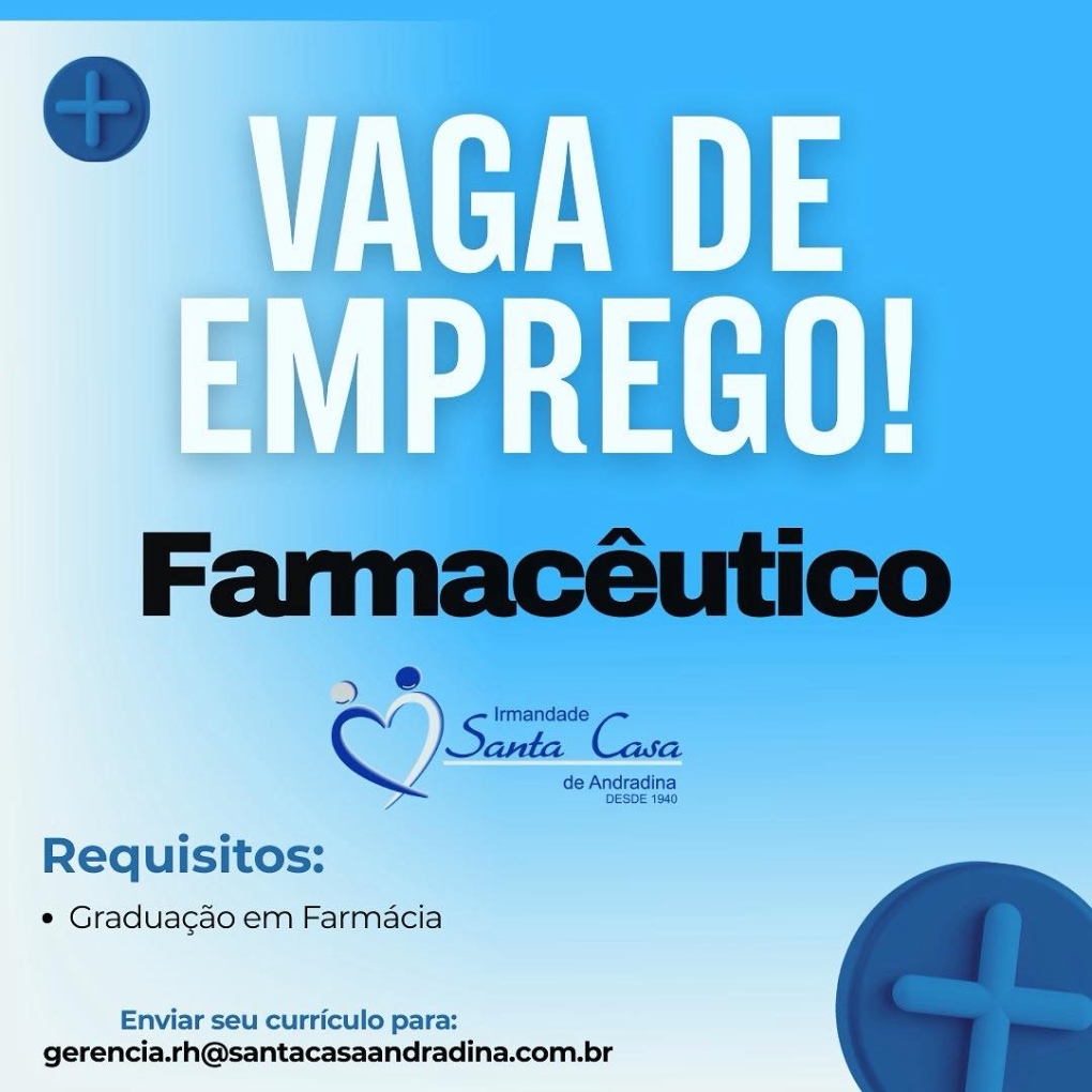 Irmandade Santa Casa de Andradina contrata farmacêutico