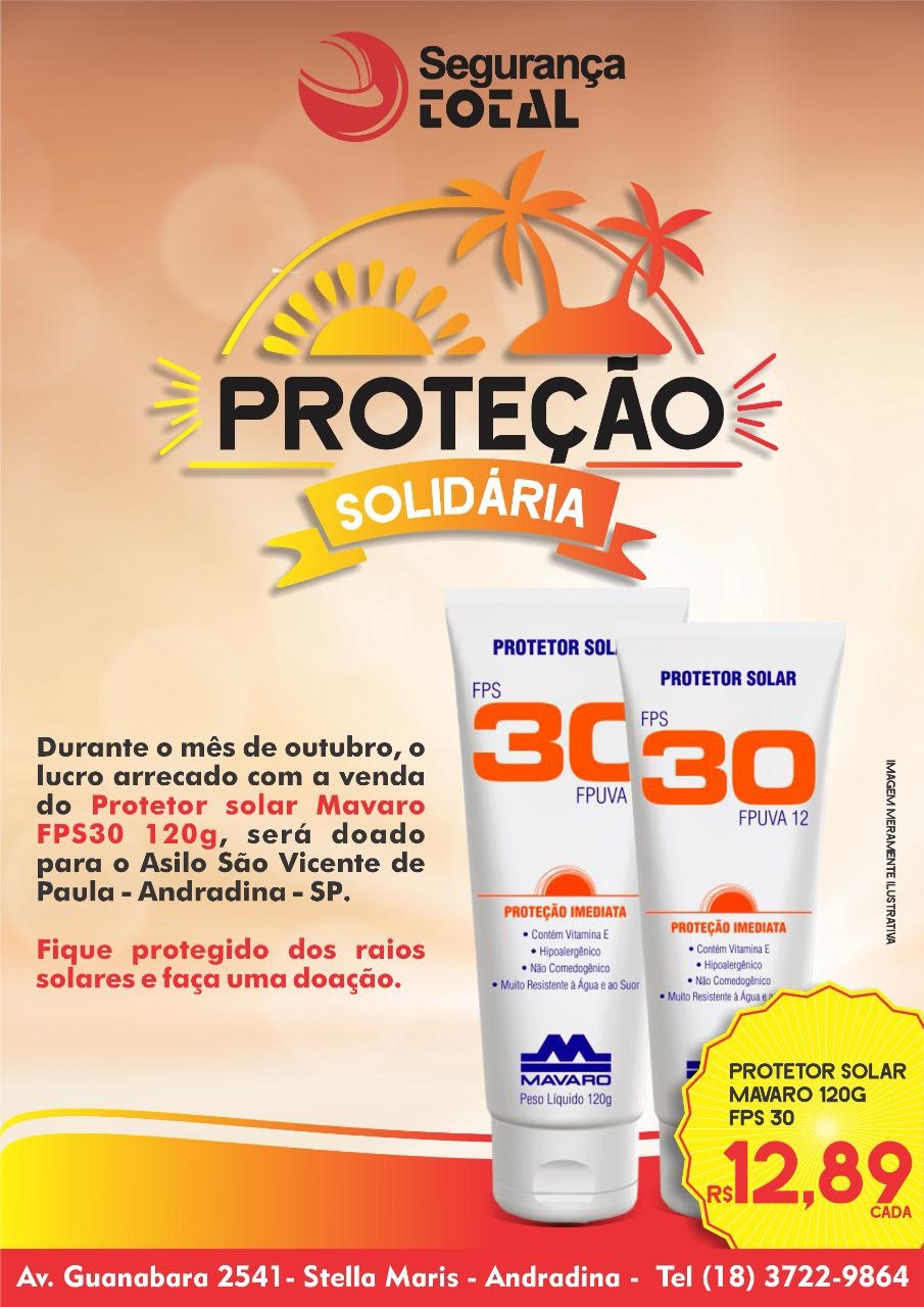 Ajude o Asilo São Vicente de Andradina comprando protetor solar na Segurança Total