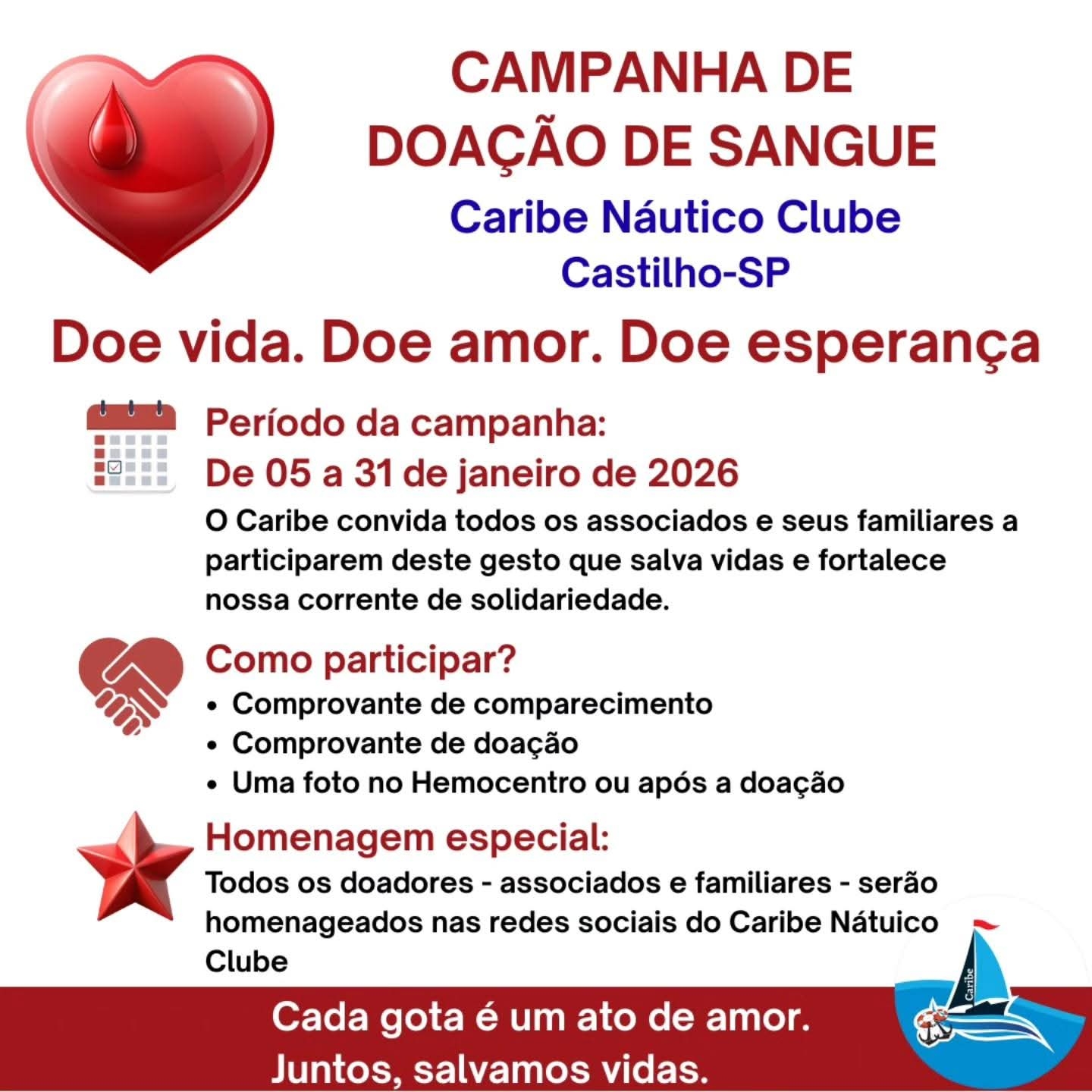Caribe Náutico Clube lança Campanha de Doação de Sangue e mobiliza Castilho e região