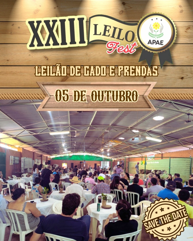 APAE de Andradina promove neste domingo o XXIII Leilo Fest – Leilão de Gado e Prendas