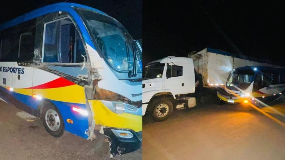 Ônibus de time de futsal de Ribas do Rio Pardo se acidenta na BR-262 após jogo em Três Lagoas