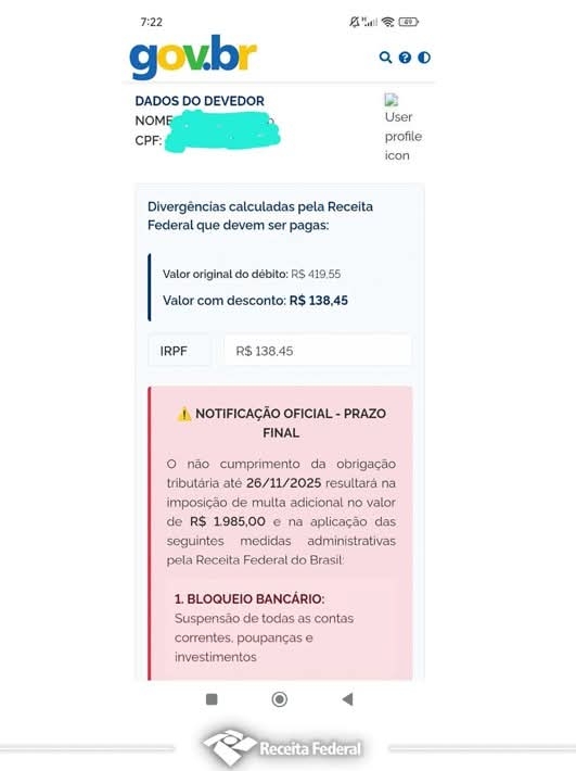 PAV-RECEITA FEDERAL DE ANDRADINA ALERTA: GOLPES USAM NOME E CPF DO CONTRIBUINTE PARA SIMULAR COBRANÇAS DA RECEITA FEDERAL