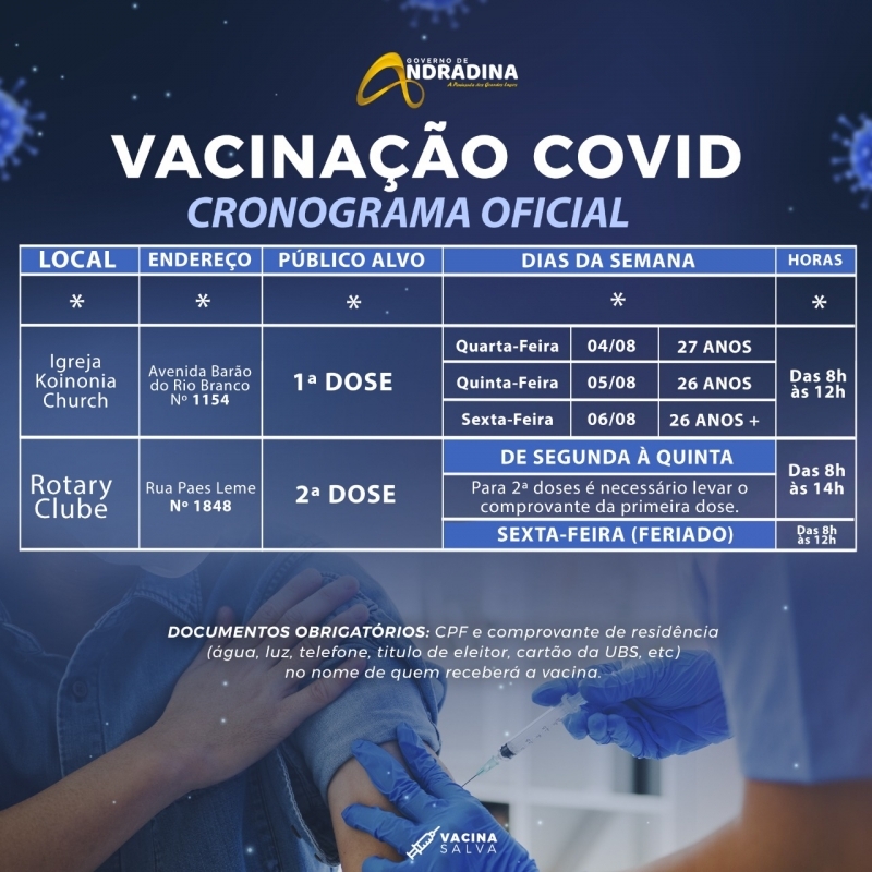 Andradina começa a vacinar pessoas de 27 anos nesta 4ª