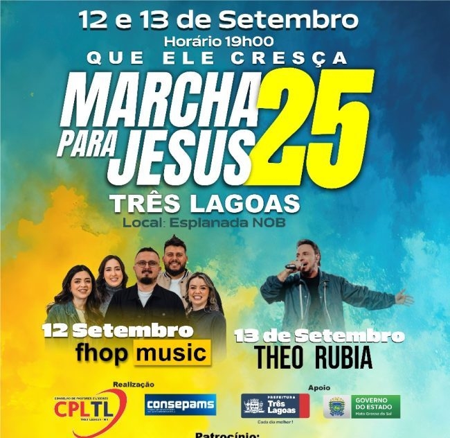 Amanhã (12), começa a 7ª edição Marcha para Jesus em Três Lagoas