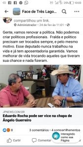 População de Três Lagoas reage contra dobradinha de Guerreiro PSDB com Eduardo Rocha MDB