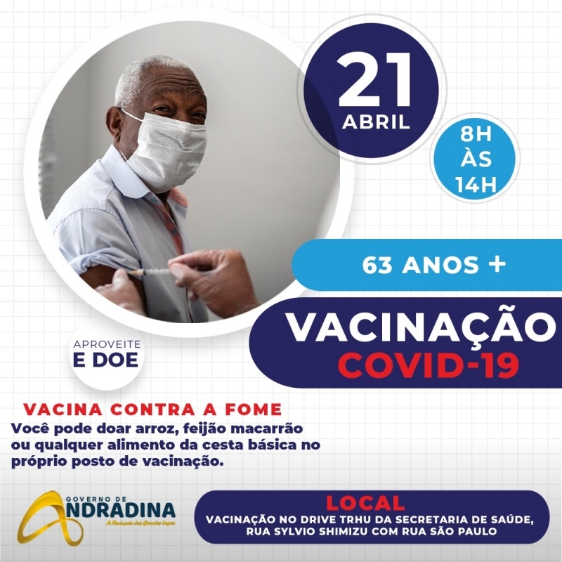 Andradina vai vacinar pessoas com 63 anos ou mais a partir desta quarta-feira