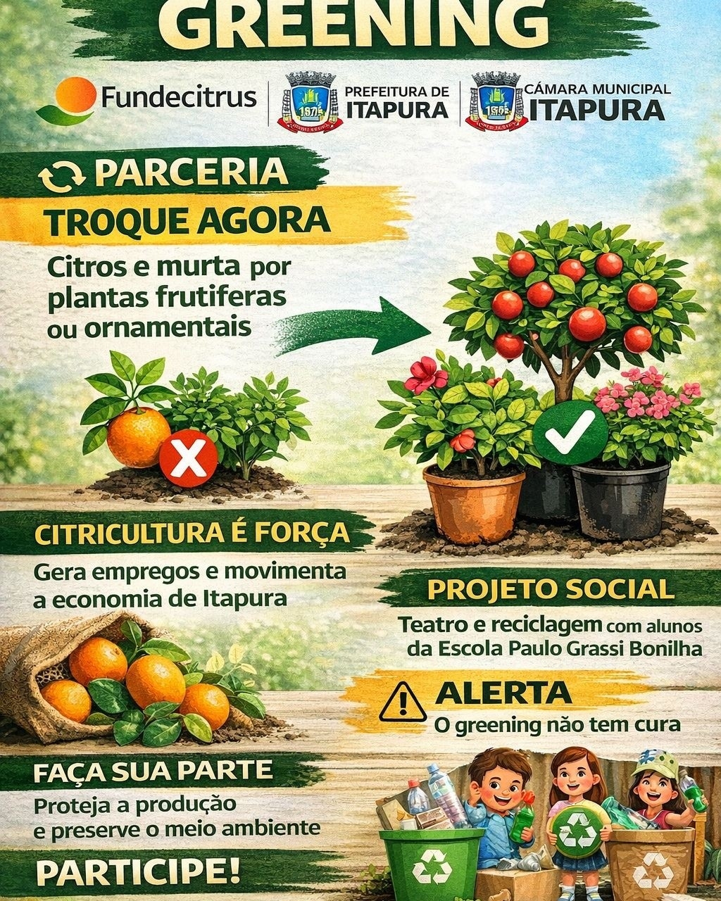 ITAPURA NA VANGUARDA: Gestão Sergino Prado mobiliza cidade contra o Greening e fortalece economia regional
