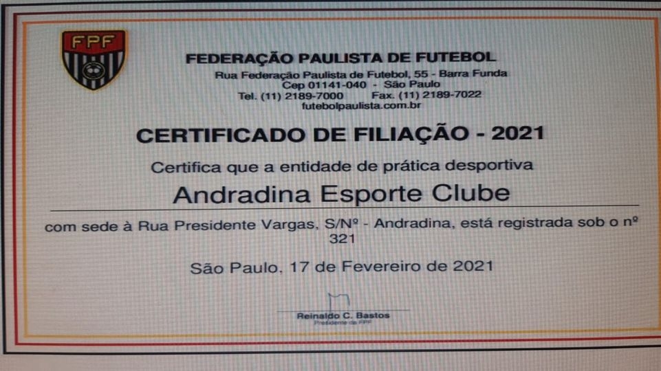 Andradina EC renova a filiação na Federação Paulista de Futebol