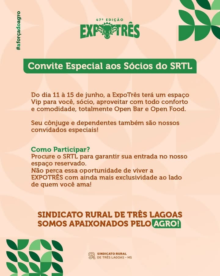 Novidade na 47ª ExpoTrês para os sócios do Sindicato Rural de Três Lagoas