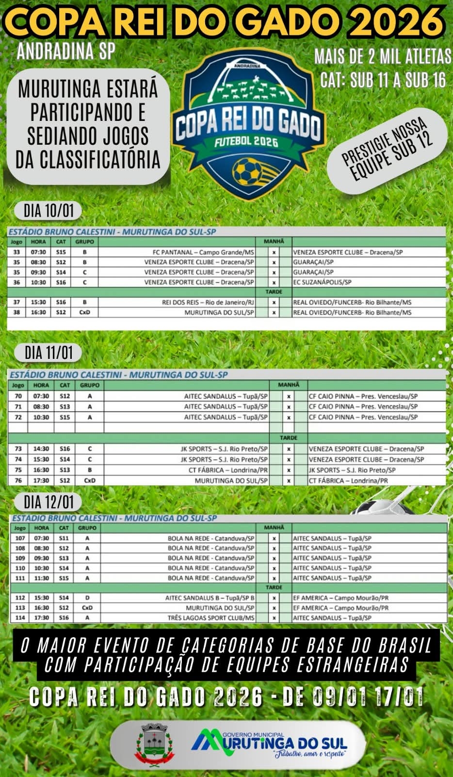 COPA REI DO GADO 2026 TERÁ JOGOS EM MURUTINGA DO SUL