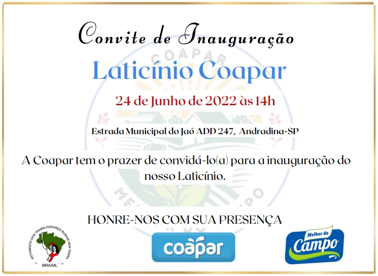 Em Andradina Laticínio Coapar Será Inaugurado Sexta-Feira Dia 24 Às 14 Horas